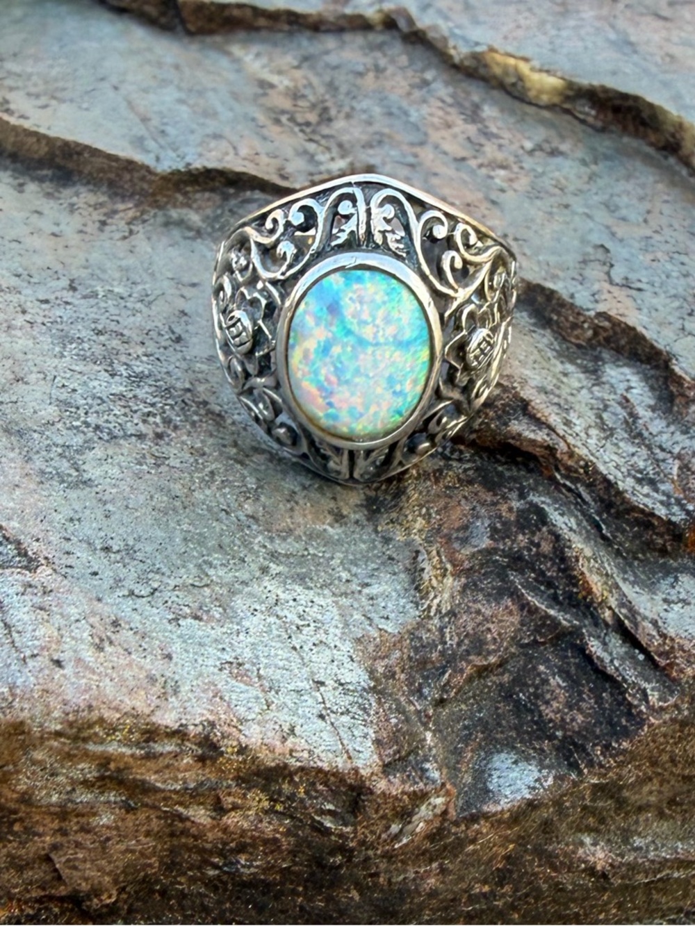 Sterling Silver Opal Simulated Statement Ring
